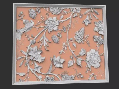 carved flowers wall panel - table resin epoxy 3D model