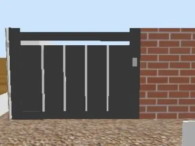 House with brick wall and fence 3D model