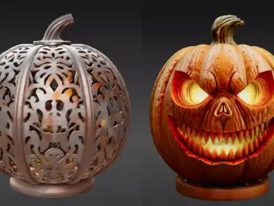 Jack-O-Lantern Pumpkin 3D Model Halloween Two Pack Model 3D model