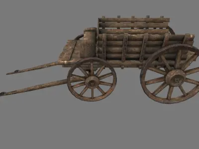 Wooden Cart Low-poly 3D model