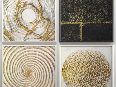 Collection of paintings with gold for walls 3D model