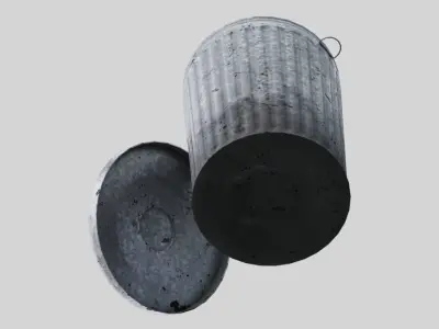 Dustbin 3 Lowpoly metal trash can Low-poly 3D model