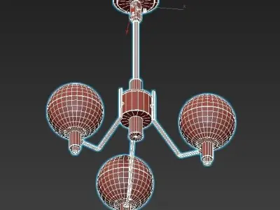 tummm three - light chandelier in brass with glass globes 3D model
