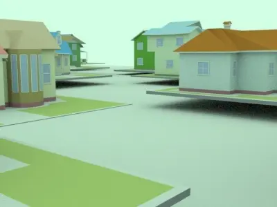 Houses on floating platform 3D model