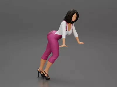 Sexy girl in overalls leans against the car with her hands 3D print model