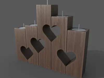 Wooden heart candle holder 3D model