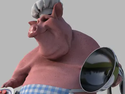 Pig waitress Low-poly 3D model