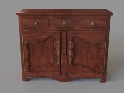 Antique Wood Credenza 3D model