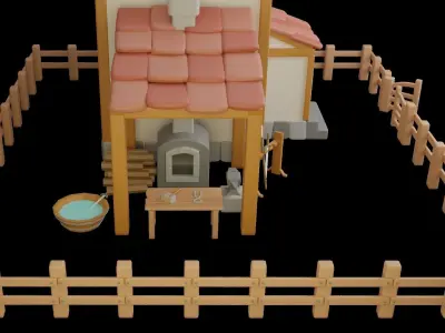 Low poly Blacksmith House Free low-poly 3D model