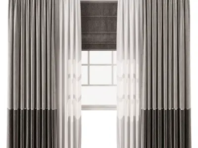 Curtain with tulle 59 3D model