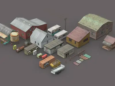 Lowpoly Buildings Collection and structures Free low-poly 3D model