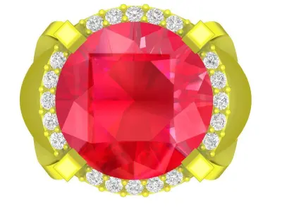 Luxury Round Cut Ruby Halo Ring Design 5011 3D print model