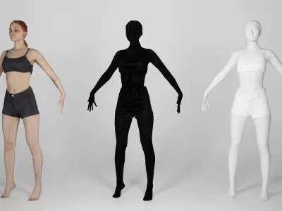 Slim woman with tattoo in A-pose 148 Low-poly 3D model