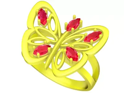 Luxury Butterfly Gemstone Ring 3D Model for Fine Jewelry 5285 3D print model