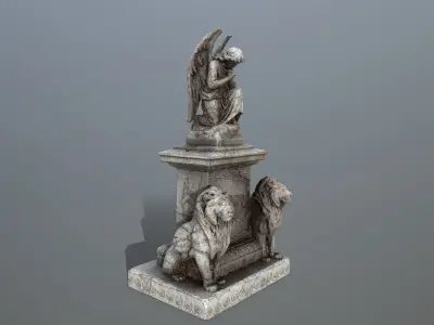 statue 4 with lions on top Low-poly 3D model