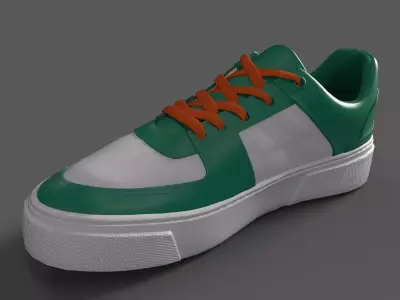 Faux Leather Retro Sneakers-Green Low-poly 3D model