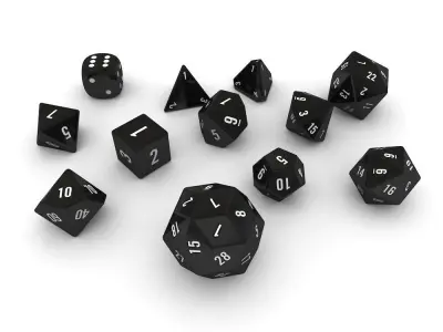 Polyhedral Dice Set - Black Low-poly 3D model