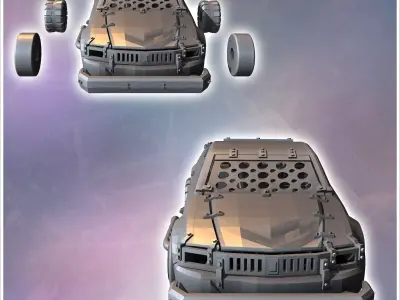 Post-apocalyptic Mustang car with improvised armor and front bum 3D print model