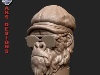 Gangster gorilla smoking with cap v2 Penholder and flowerpot 3D print model