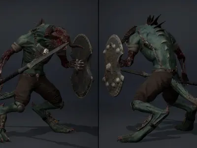 Ghost Spearman Damaged Low-poly 3D model