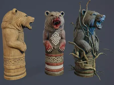 Totem Pole Bear PBR Low-poly 3D model