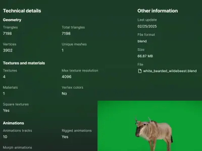 White Bearded Wildebeest Low-poly 3D model