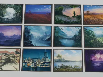 Framed Paintings 12 Pack CC0 Royaltie free Artwork  Low-poly 3D model