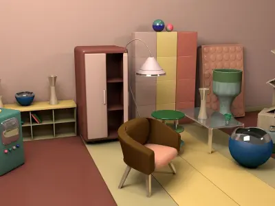 Cartoon Room Interior Elements Low-poly 3D model
