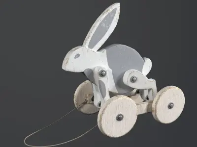 Toy wooden rabbit on wheels Low-poly 3D model