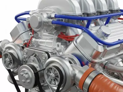 Twin-Turbo V8 Engine Low-poly 3D model