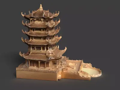  Chinese ancient house figure  Low-poly 3D model