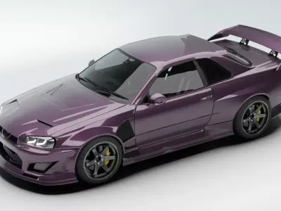Nissan R34 Tuned  Rigged  Game-Ready 3D Model Low-poly 3D model