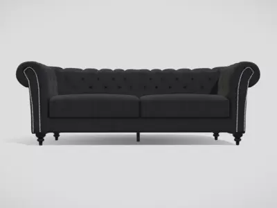 Vintage style upholstered black sofa with black wooden legs Free 3D model