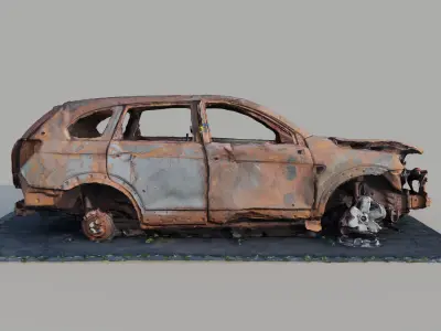 Burnt car 3d photogrammetry  Low-poly 3D model