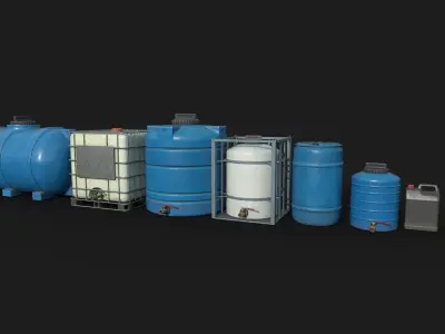 Plastic Water Tanks kit PBR Game Ready Free low-poly 3D model