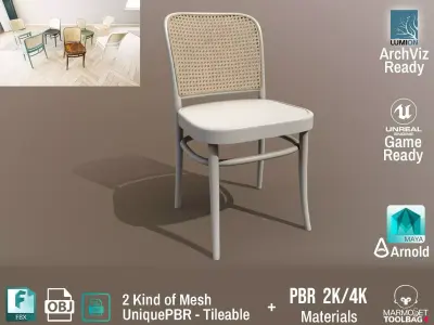 Ton Chair 811 White paint Design PBR - Lumion - UE4 Low-poly 3D model