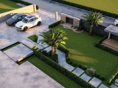 Rendered 3d model of a landscape design  residential front yard 3D model