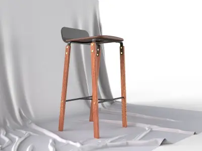 Scandinavian Bar stool With Leather Seat 3D model