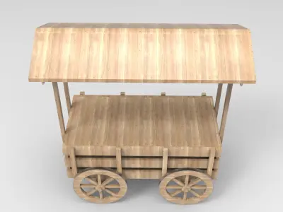 wooden food cart lowpoly model Low-poly 3D model