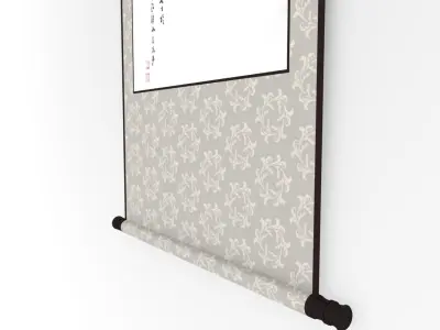 Chinese Hanging Scroll Brush Painting - Calligraphic Art - Zen Low-poly 3D model