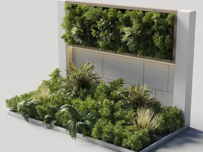  Vertical Wall Garden With Wood frame - Outdoor garde Low-poly 3D model