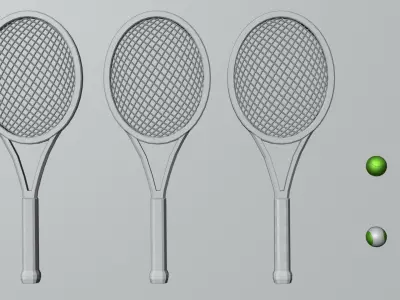 Tennis Racket and Balls Low-poly 3D model