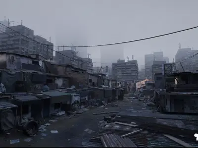 Future Slums Abandoned Post-Apocalyptic District Low-poly 3D model