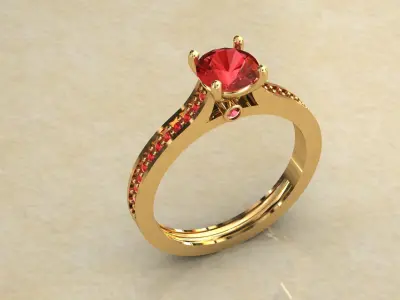 Gold Ring 3D Model with Center Round Diamond 3D print model