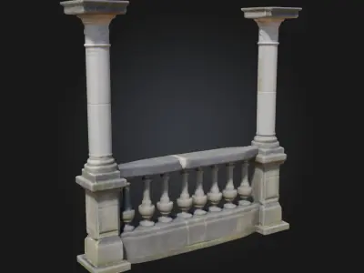Stone Balustrade with Pillars  Classic Elegance in Architectural 3D model