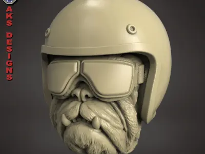 Bulldog biker version 2 Bas relief for cnc and wall decor 3D print model