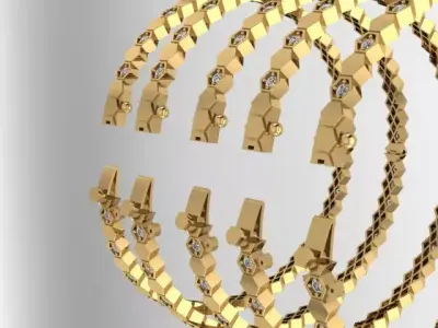 Hexagon Diamond Gold Bangle Set 5 Sizes  3D print model