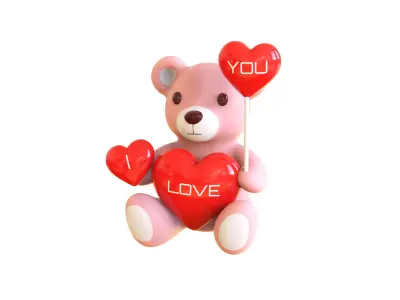 Valentines Day Teddy Bear With Heart Decorate  3D model