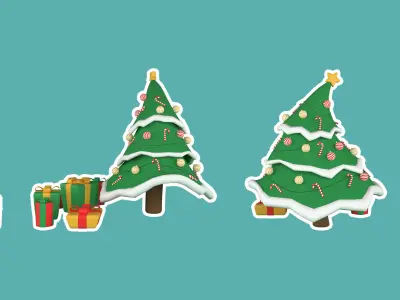 christmas tree and gift bix 3d model 3D model