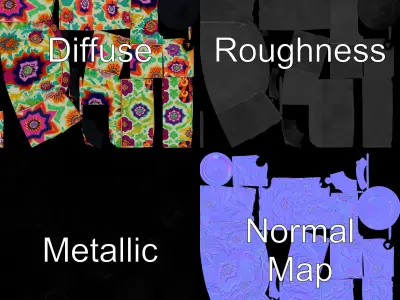 Colorful Ottoman with Floral Pattern model pack Low-poly 3D model